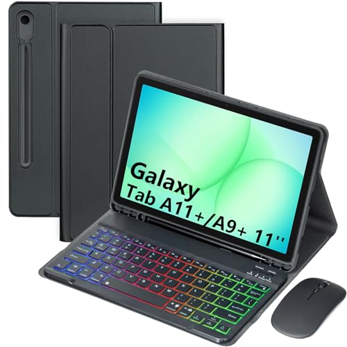 EHLCYS Keyboard Case for Samsung Galaxy Tab A11+ Plus 2025 / Galaxy Tab A9+ Plus 11 Inch 2023, and Mouse, 7 Color Rainbow Backlit Detachable Bluetooth Keyboard, Ultra-Thin Cover with Pen Holder - Image 3