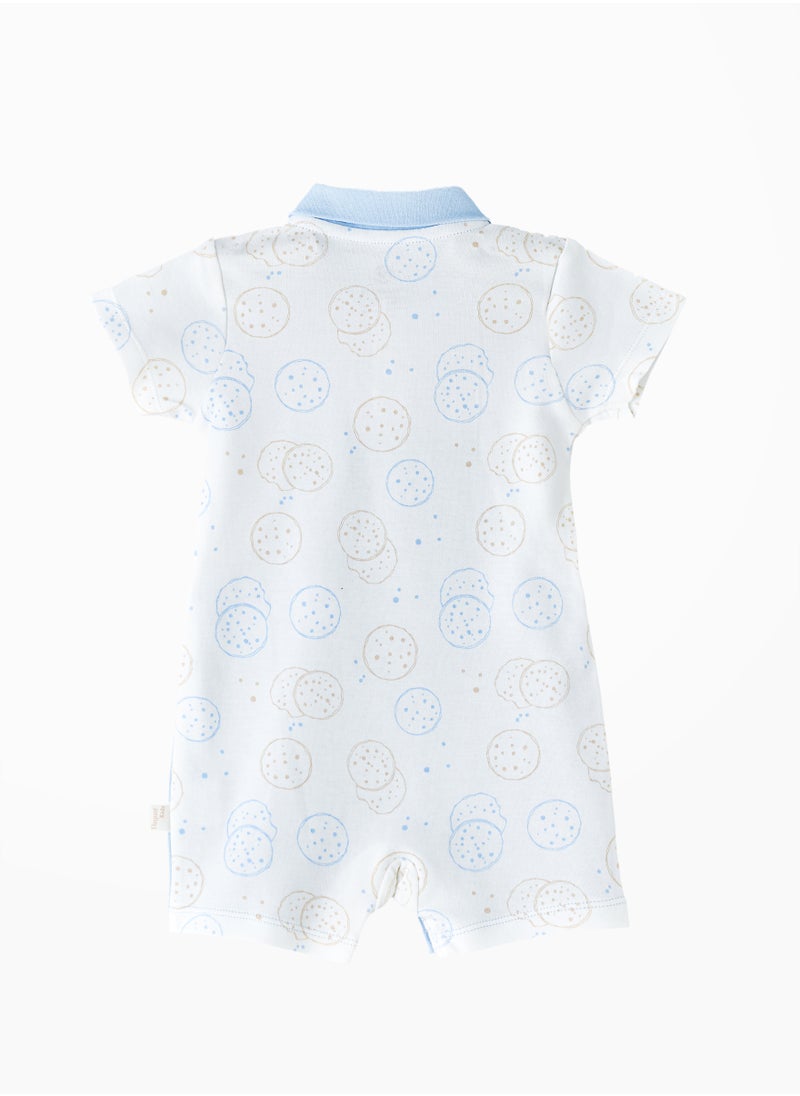 Elegant Kids Baby Boys' Cookie & Friends Short Sleeve Romper with Blue Overall Design  - Image 2