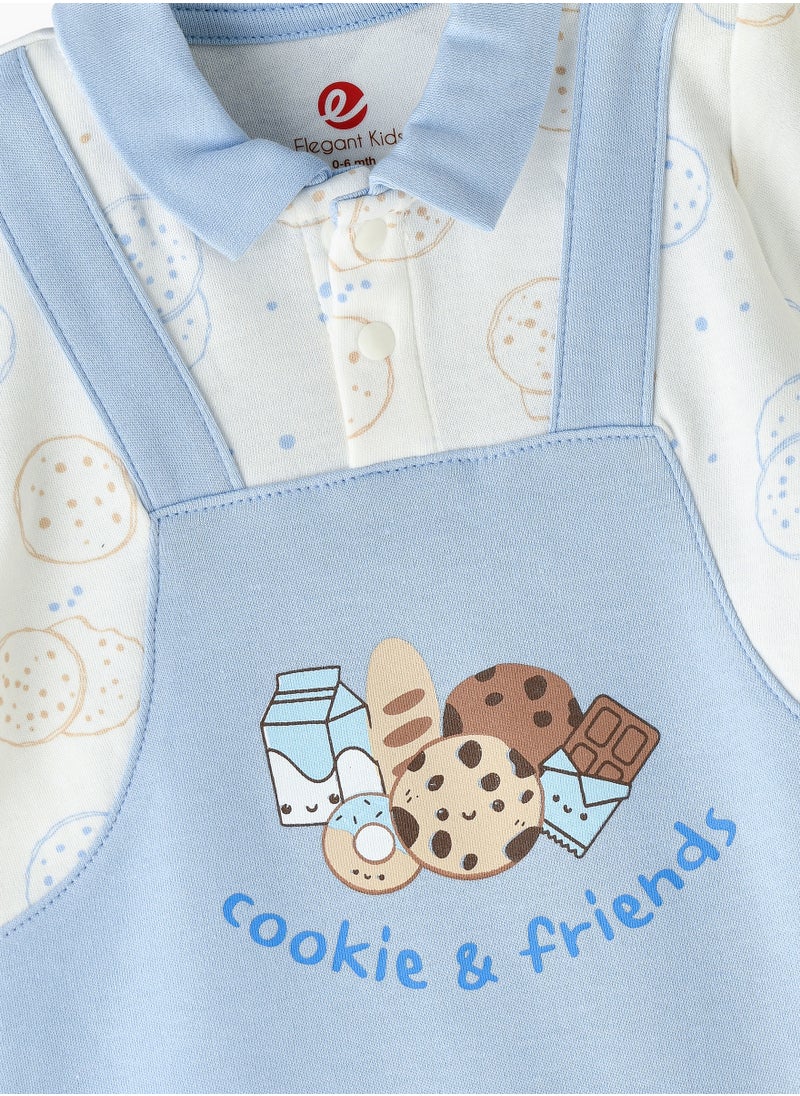 Elegant Kids Baby Boys' Cookie & Friends Short Sleeve Romper with Blue Overall Design  - Image 3