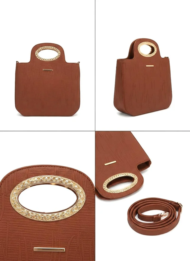 Viny Viny Women's 3-Piece Tote Bag Set – Faux Leather Everyday Handbag with Detachable Strap – Apricot, Blue, Brown, Grey, Tan