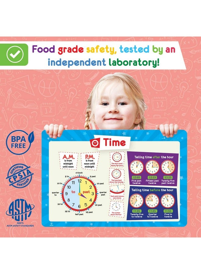 Simply Magic 5 Placemats for Kids - Kids Placemats Non Slip, Washable Reusable Toddler Placemats, Educational Placemats: Money, Numbers, Weather and Seasons, Calendar, Time, Plastic Placemats for Kids - Image 5