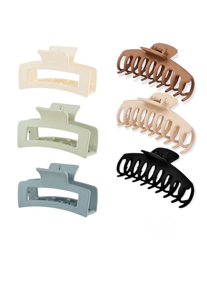 Pactiv 6Pcs Neutral Colors Hair Clips For Women Thick Hair Nonslip Jumbo Claws Clip Long Jaw Clips Banana Square Hair Claws Strong Hold Hair Styling Accessories - Image 1