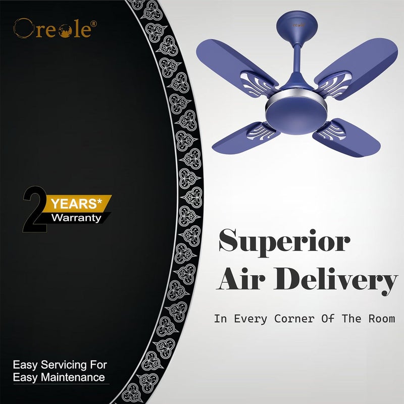 Oreole Oreole Lexus 600mm High Speed Ceiling Fan 4 Blades 24 Inch 800 RPM Air Flow Ceiling Fan suitable for Kitchen Veranda Balcony Small Room 2 Year Warranty Silver Blue  - Image 3