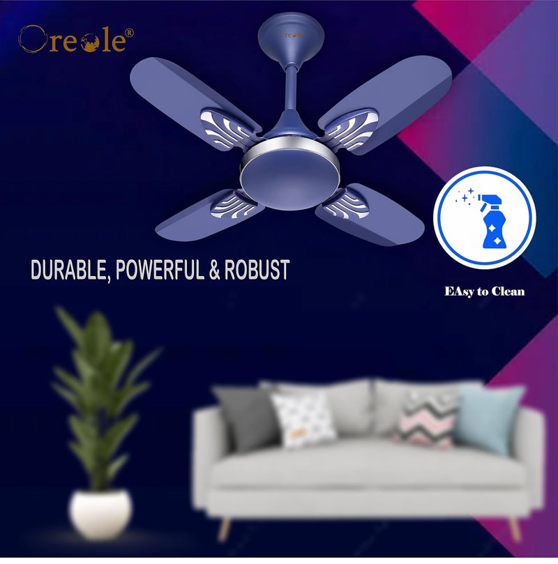 Oreole Oreole Lexus 600mm High Speed Ceiling Fan 4 Blades 24 Inch 800 RPM Air Flow Ceiling Fan suitable for Kitchen Veranda Balcony Small Room 2 Year Warranty Silver Blue  - Image 4