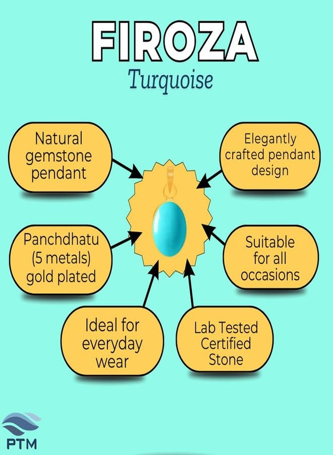 Ptm Turquoise/Firoza 5.25 Ratti or 5 Carat Natural Certified Astrological Gemstone Panchdhatu/5 Metals 22k Gold Plated pendant for Men & Women -nvdhp3525 - Image 3
