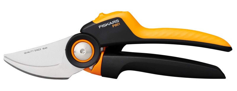 Fiskars Bypass Garden Pruners L, X-series PowerGear, P961, With rolling handle, For fresh branches and twigs, Non-stick coated, Stainless steel blades, Length: 22.2 cm, Black/Orange, 1057175 - Image 1