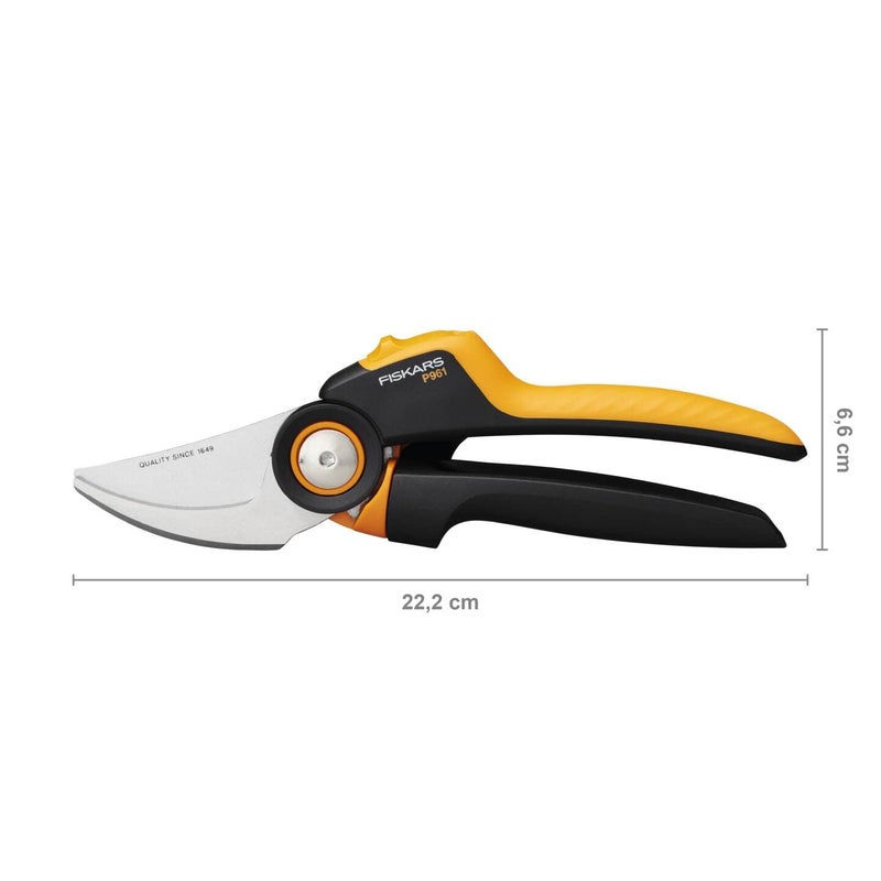 Fiskars Bypass Garden Pruners L, X-series PowerGear, P961, With rolling handle, For fresh branches and twigs, Non-stick coated, Stainless steel blades, Length: 22.2 cm, Black/Orange, 1057175 - Image 3