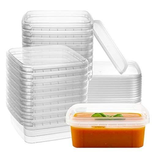 NYHI 8 oz 20 Pack Square Clear Deli Containers with Lids Disposable BPA Free Square Plastic Food Storage Containers with Lids Airtight for Meal Prep Take Out Kitchen - Image 1