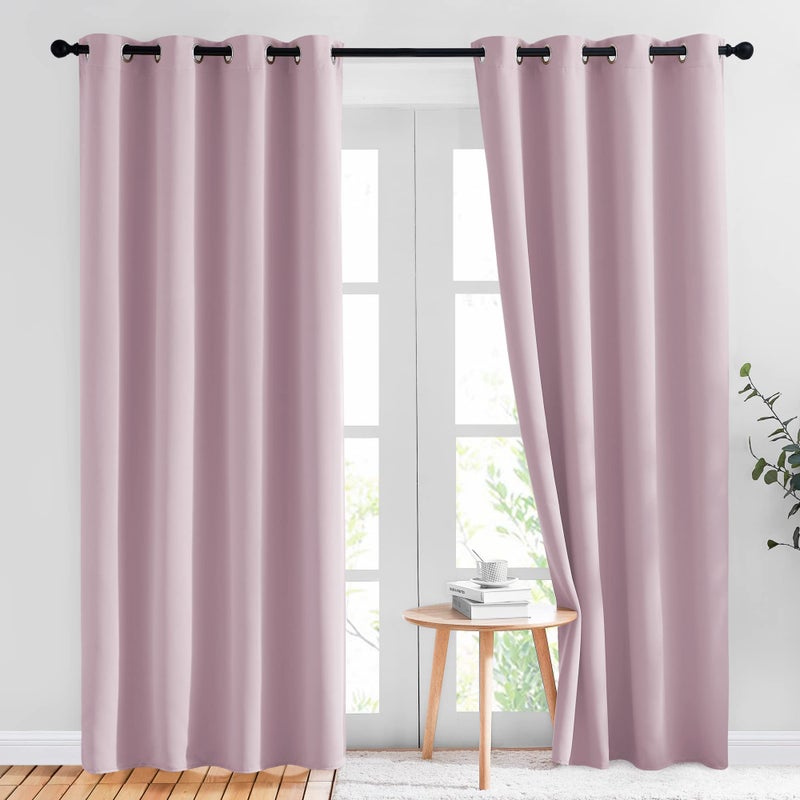 NICETOWN Blackout Pink Curtains for Girls Room - Thermal Insulated Solid Grommet Room Darkening Curtains/Panels/Drape for Bedroom (Lavender Pink=Baby Pink, 1 Pair, 52 by 84-Inch) - Image 1