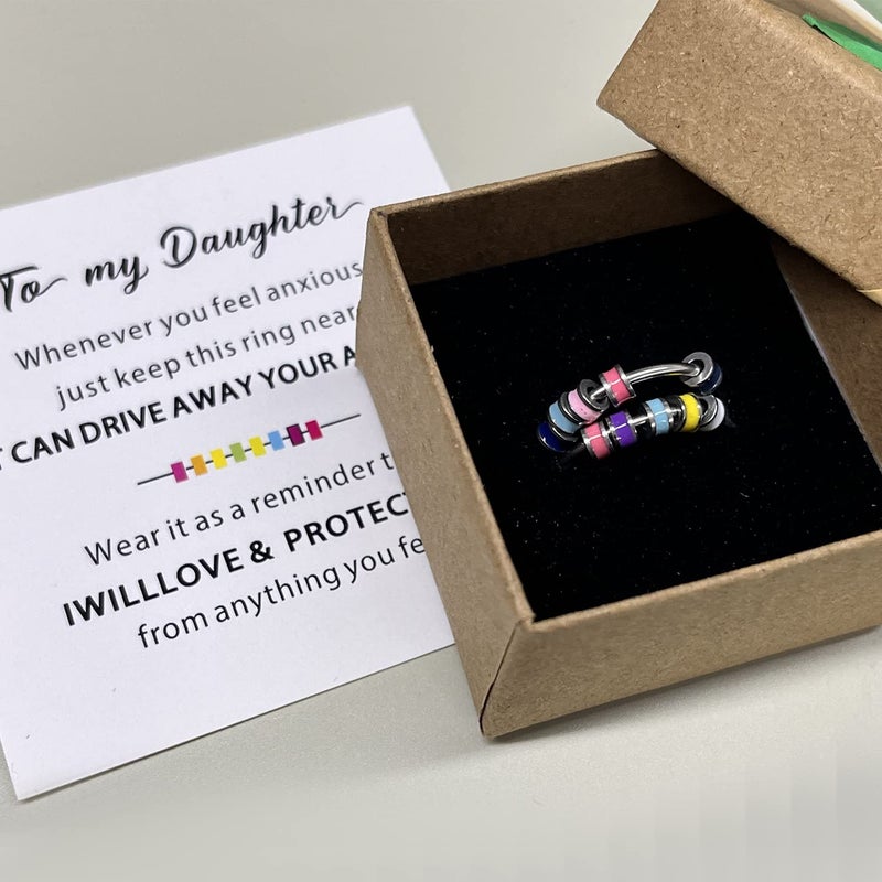 Skyfun 2 Pcs Anxiety Ring Set To My Daughter Colorful Beads Spinner Adjustable Fidgetjewelry Gift For Daughter Stainless Steel Anxiety Ring For Daughter With Box And Card Valentine'S Day Gifts - Image 4