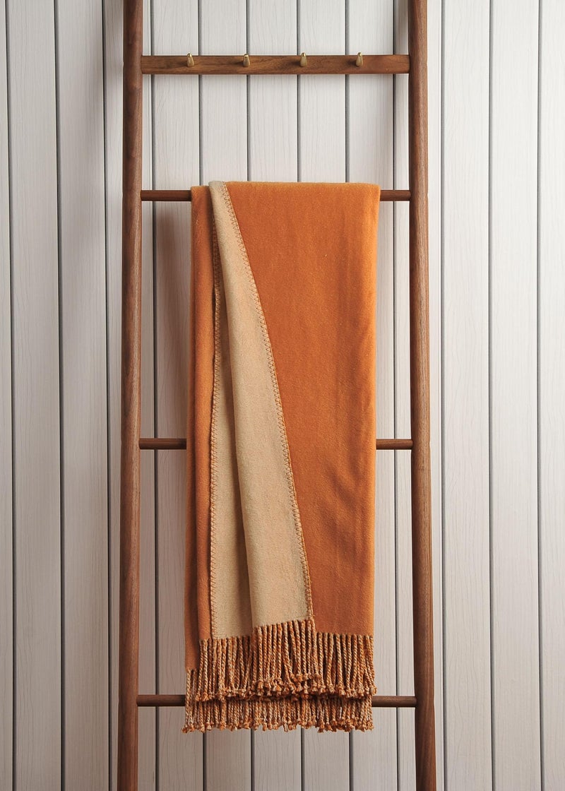 EP Mode Reversible Fringed Mulberry Silk Throw Blanket for Sofa (Caramel/Beige) - Image 2