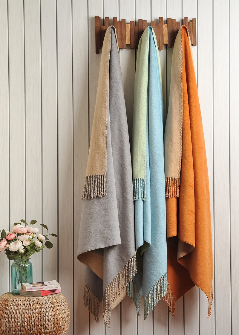 EP Mode Reversible Fringed Mulberry Silk Throw Blanket for Sofa (Caramel/Beige) - Image 5