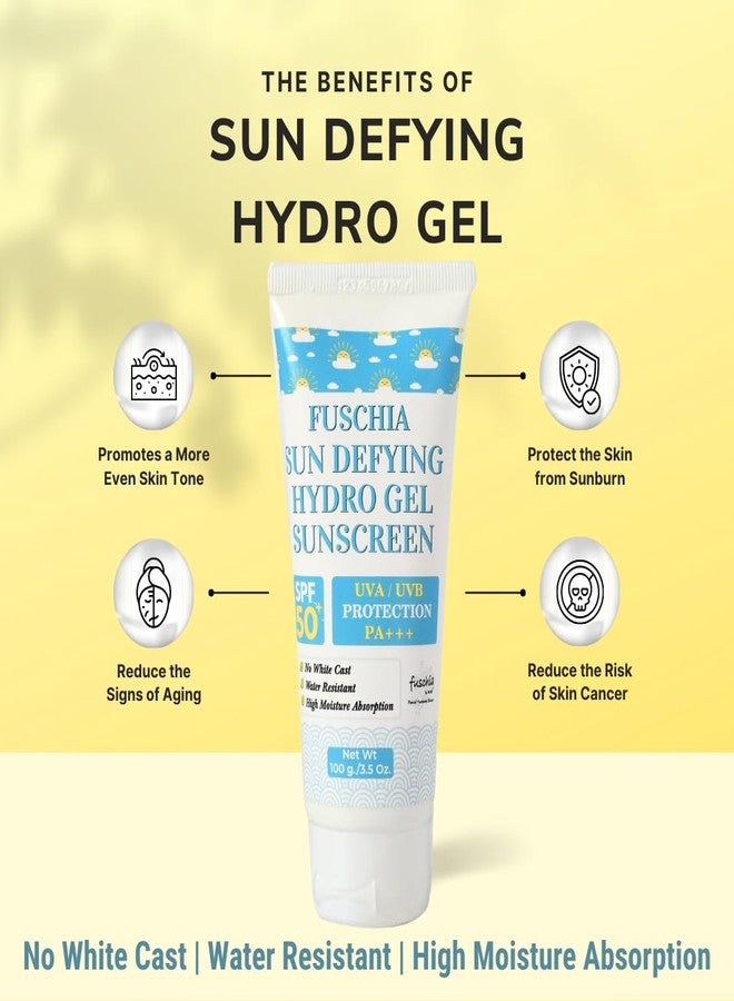 Fuschia Sun Defying Hydro Gel Sunscreen with SPF 50+ and UVA/UVB Protection, PA+++ (100g) - Image 3