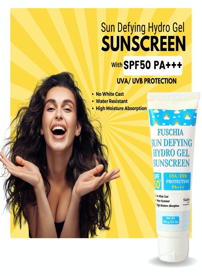 Fuschia Sun Defying Hydro Gel Sunscreen with SPF 50+ and UVA/UVB Protection, PA+++ (100g) - Image 2