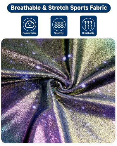 JiAmy Gymnastics Leotards for Girls Cross Back, Long Sleeve Sparkly Dance Biketards with Shorts Ballet Outfit for 5-6 Years Gradient Purple - Image 4