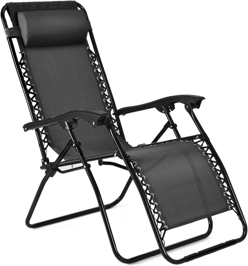 Flexzion Zero Gravity Chair - Anti Gravity Outdoor Lounge Patio Folding Reclining Chair and Textilene Seat with Footrest & Adjustable Pillow for Yard, Beach, Camping, Garden, Pool, Lawn Deck (Black) - Image 1