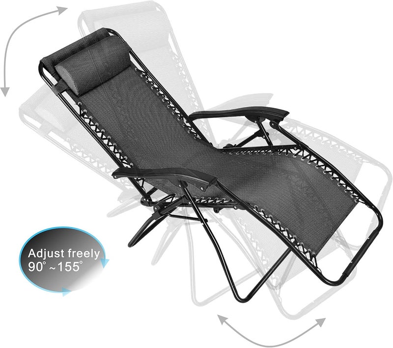Flexzion Zero Gravity Chair - Anti Gravity Outdoor Lounge Patio Folding Reclining Chair and Textilene Seat with Footrest & Adjustable Pillow for Yard, Beach, Camping, Garden, Pool, Lawn Deck (Black) - Image 5