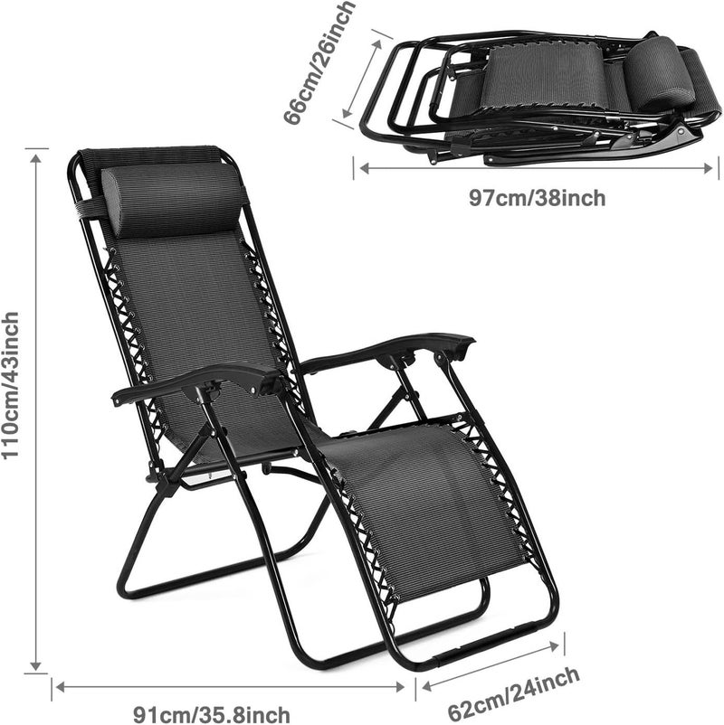 Flexzion Zero Gravity Chair - Anti Gravity Outdoor Lounge Patio Folding Reclining Chair and Textilene Seat with Footrest & Adjustable Pillow for Yard, Beach, Camping, Garden, Pool, Lawn Deck (Black) - Image 3