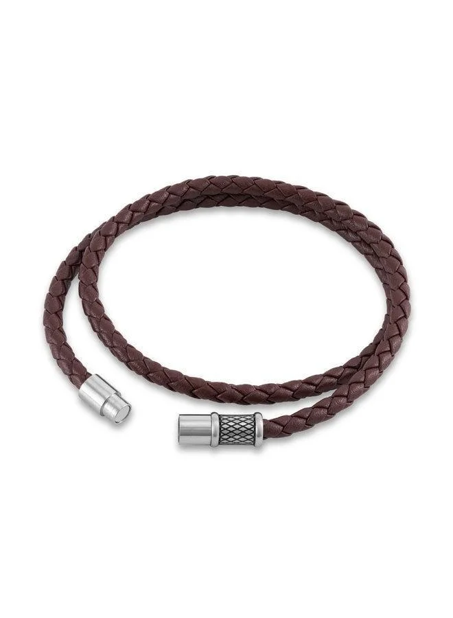 POLICE Echoloop Brown Braided Leather Bracelet for Men