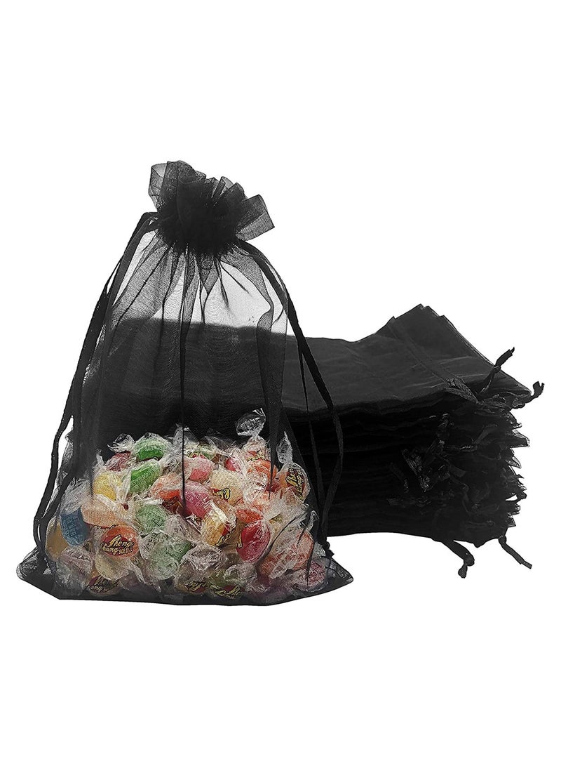 KASTWAVE 100PCS Sheer Organza Bags 5X7 inches Black with Drawstring Jewelry Pouches Gift Bags for Wedding Party Favor Festival Candy Gift Bags  - Image 1