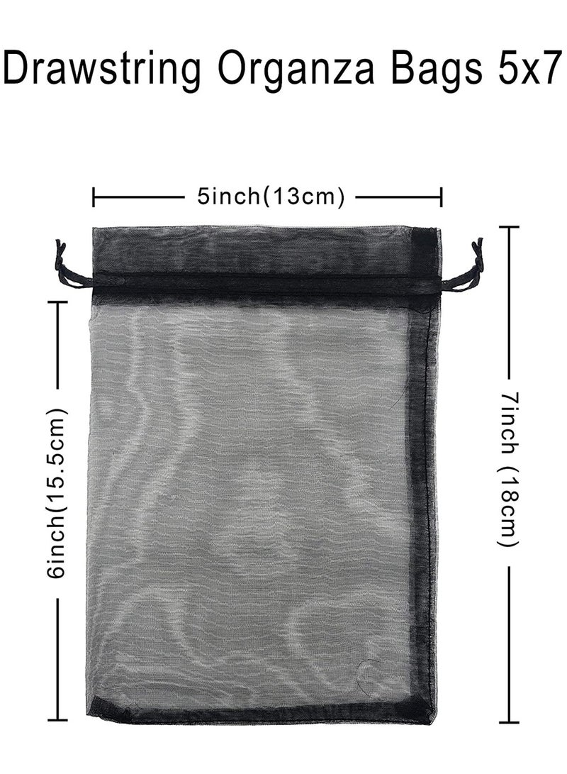 KASTWAVE 100PCS Sheer Organza Bags 5X7 inches Black with Drawstring Jewelry Pouches Gift Bags for Wedding Party Favor Festival Candy Gift Bags  - Image 5