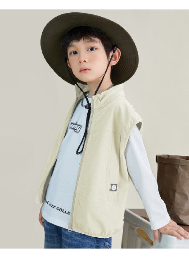 Style Stand Collar Vest For Kids, Children's Spring And Autumn Vest, Boys' Vest, Outdoor Functional Sleeveless Cardigan For Older Children - Image 1