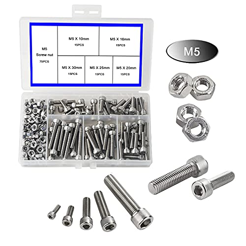 newlng M5 304 Stainless Steel Bolts and Nuts, Hex Flat Head Cap Bolts Screws Nuts Hexagon Socket Head Screw,Heavy Duty Hex Bolts Nuts Assortment, Head Mechanical Parts Combination Box - Image 3