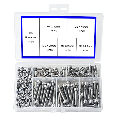 newlng M5 304 Stainless Steel Bolts and Nuts, Hex Flat Head Cap Bolts Screws Nuts Hexagon Socket Head Screw,Heavy Duty Hex Bolts Nuts Assortment, Head Mechanical Parts Combination Box - Image 1