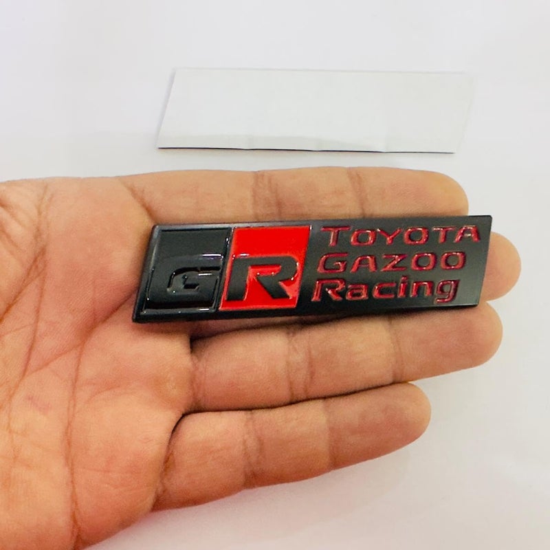 AUTO MT Car Bike Laptop Metal Logo Car Emblem & Grill Met.al Lo.go for Carr 3D Badge Auto Racing Universal Sport Sticker Grand Tourer Decal. (GR Long Black-RED Sticker) - Image 1