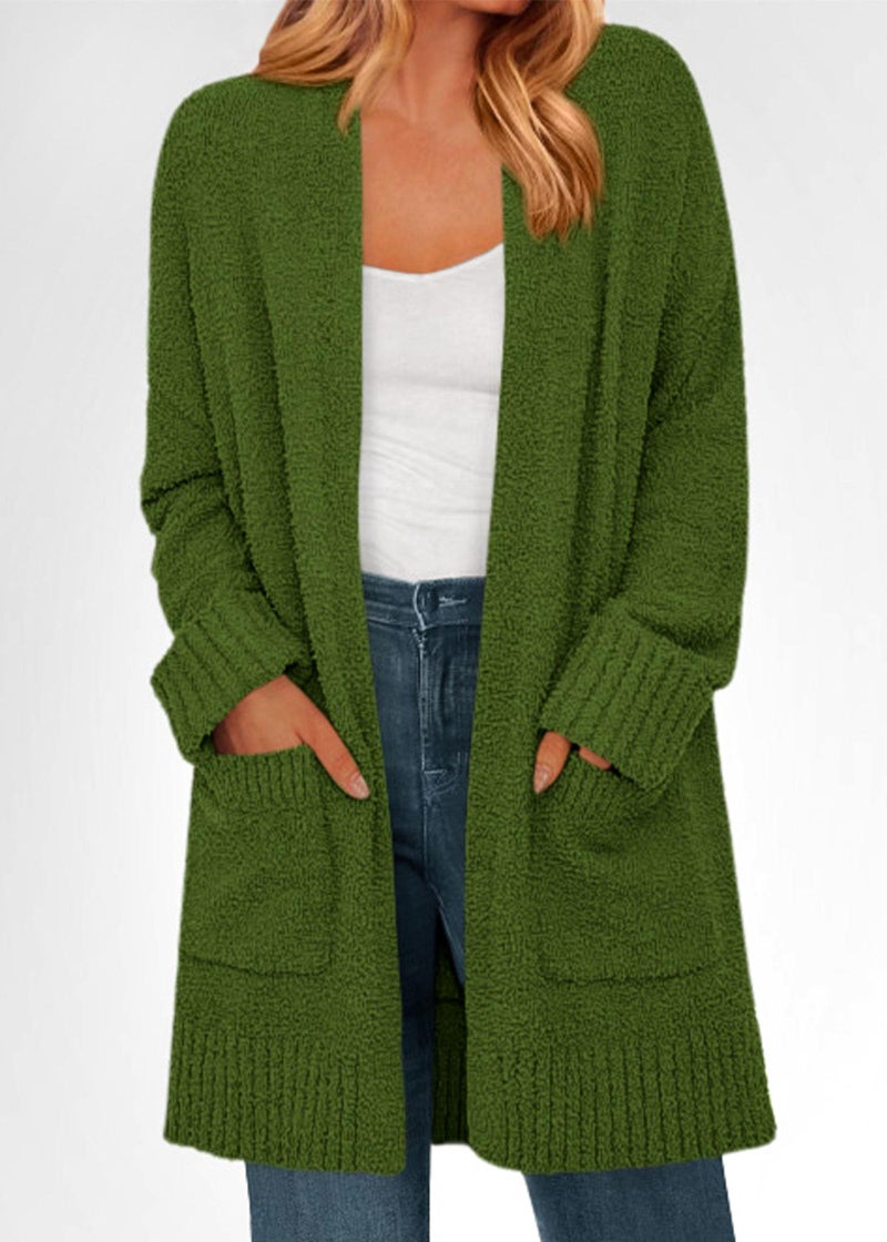 KIRUNDO Cardigan Sweaters for Women 2026 Fall Chunky Fuzzy Knit Open Front Loose Long Sleeve Sweater Coats Winter Clothing(Army Green, Small) - Image 4