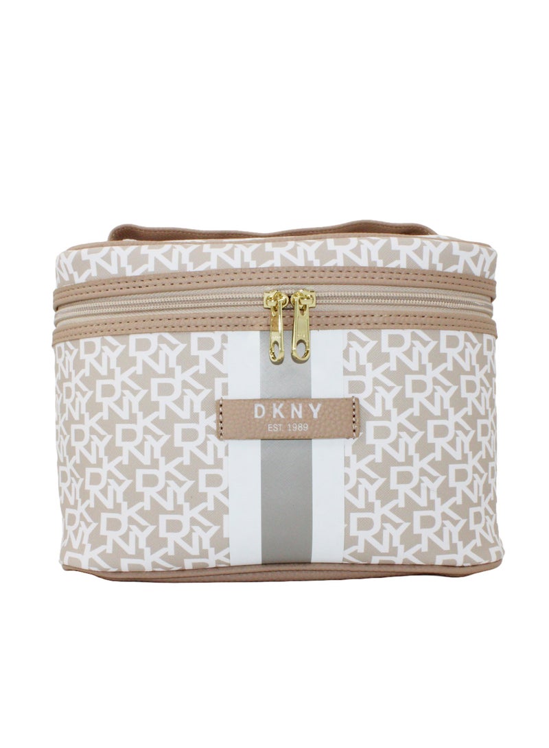 دكني حقيبة مكياج دي كيه إن واي مخططة الأصلية للسفر صغيرة خفيفة الوزن للتخزين - Image 1