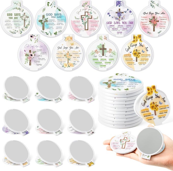 CHRISTIAN GIFTS COMPACT MIRROR 36PCS FLOWER CROSS GOD SAY YOU ARE BIBLE VERSE FOLDING COMPACT MIRRORS INSPIRATIONAL SMALL PORTABLE POCKET MAKEUP MIRROR FOR PURSE CHURCH PARTY FAVORS FOR WOMEN