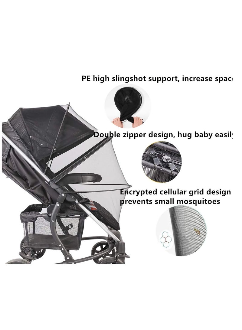 SYOSI Mosquito Net for Stroller, Zipper Design Encrypted Mesh Retractable, and Foldable Anti-mosquito Breathable Mosquito Stable and Durable Non-deformation Full Cover Universal (Black) - Image 2