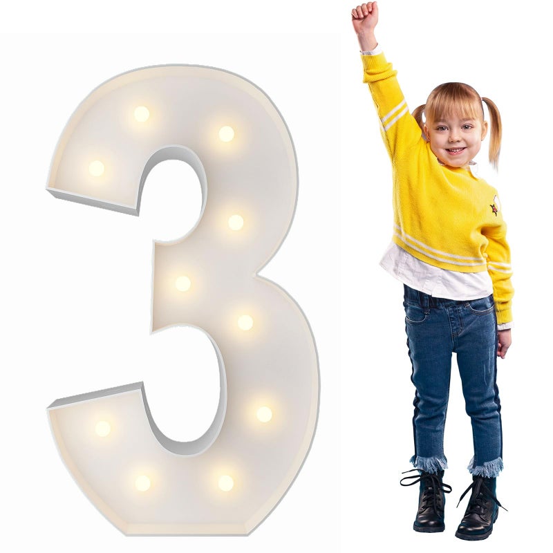 3FT Light Up Numbers PreCut Frame Giant Marquee Numbers 3 Mosaic Numbers for Balloons 30th 13th Birthday Decorations 2023 Graduation Decorations Balloon Arch Kit