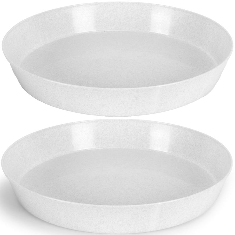 Austin Planter 16 Inch (14.2 Inch Base) Case of 2 Plant Saucers - White Granite Colored Polypropylene - Image 1