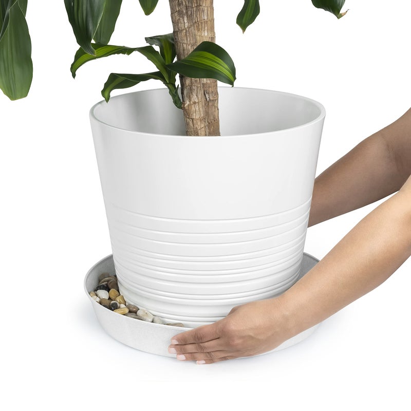 Austin Planter 16 Inch (14.2 Inch Base) Case of 2 Plant Saucers - White Granite Colored Polypropylene - Image 3