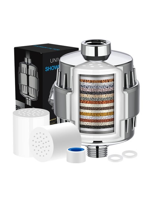 Shower Filter,20 Stage Shower Filter, Shower Filter for Hard Water - High Output Shower Water Filter to Remove Chlorine Fluoride Heavy Metals, with 2 Replaceable Filter Cartridges(Silver)