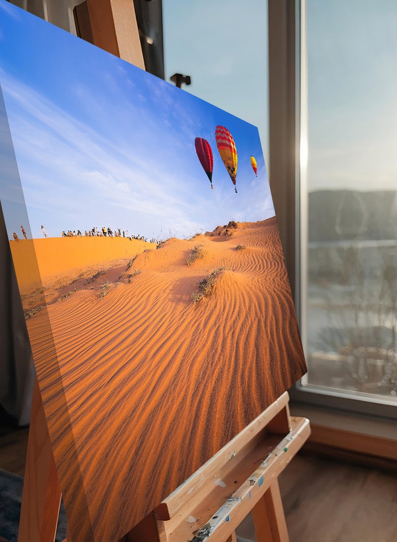 LOWHA Canvas Wall Art Stretched Over Wooden Frame with Scenery of Hot Air Balloons Flying Over Sand Dunes - Image 4