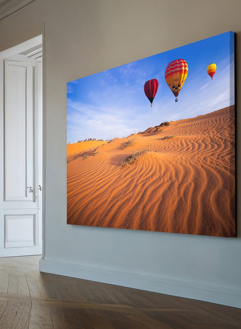 LOWHA Canvas Wall Art Stretched Over Wooden Frame with Scenery of Hot Air Balloons Flying Over Sand Dunes - Image 2