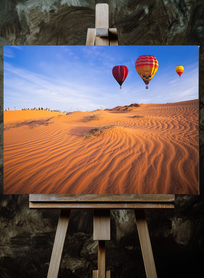 LOWHA Canvas Wall Art Stretched Over Wooden Frame with Scenery of Hot Air Balloons Flying Over Sand Dunes - Image 3