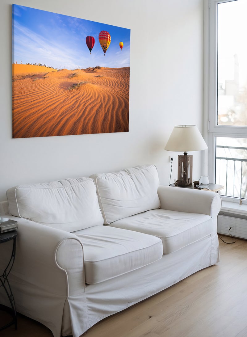 LOWHA Canvas Wall Art Stretched Over Wooden Frame with Scenery of Hot Air Balloons Flying Over Sand Dunes - Image 5