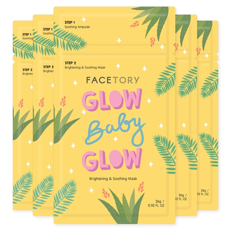 FACETORY FACETORY K Beauty Face Mask Skin Care  Glow Baby Glow 2Step Sheet Mask with Niacinamide  Aloe  Calming Ampoule  Hydrates Glowing Skin 5 Pack 