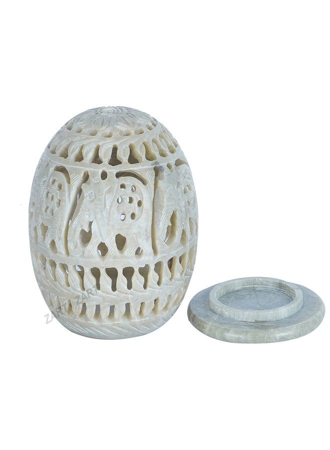 zart Marble Soapstone Circle Aroma Jali Tea Light Burner Candle Holder/Stand Beautiful Elephant Carving for Pooja Show Piece & Home Decor Item, Aroma Therapy, Showpiece Item 4" inch Size - Image 5