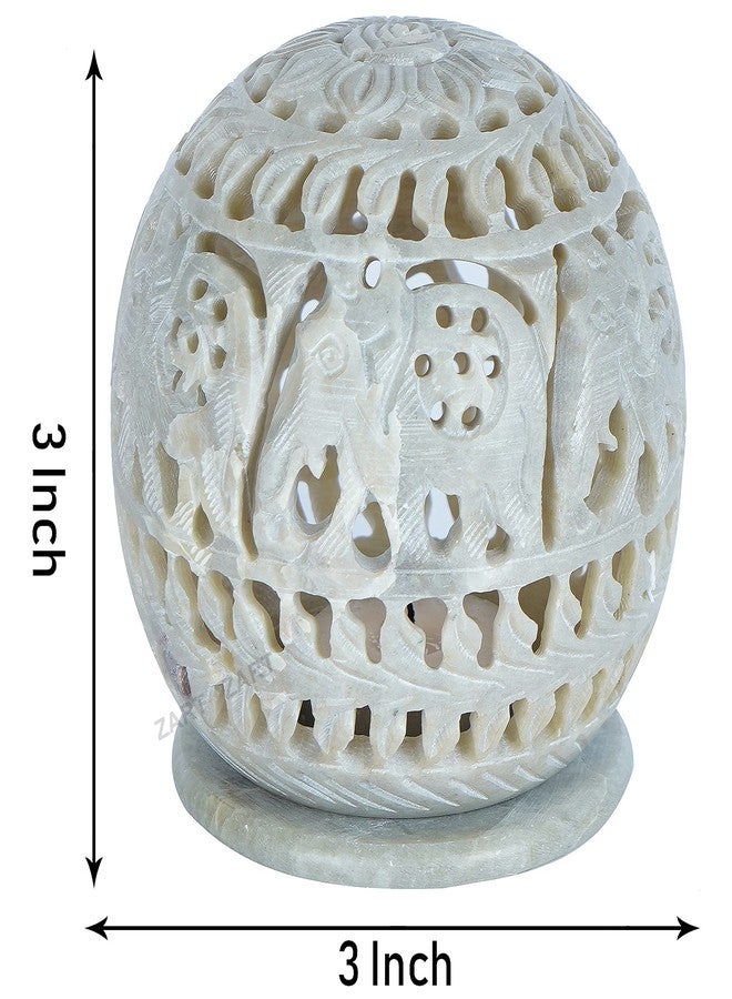 zart Marble Soapstone Circle Aroma Jali Tea Light Burner Candle Holder/Stand Beautiful Elephant Carving for Pooja Show Piece & Home Decor Item, Aroma Therapy, Showpiece Item 4" inch Size - Image 4
