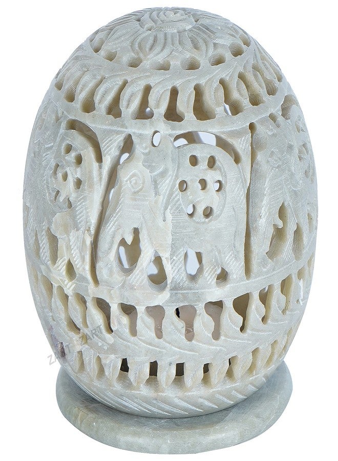 zart Marble Soapstone Circle Aroma Jali Tea Light Burner Candle Holder/Stand Beautiful Elephant Carving for Pooja Show Piece & Home Decor Item, Aroma Therapy, Showpiece Item 4" inch Size - Image 3