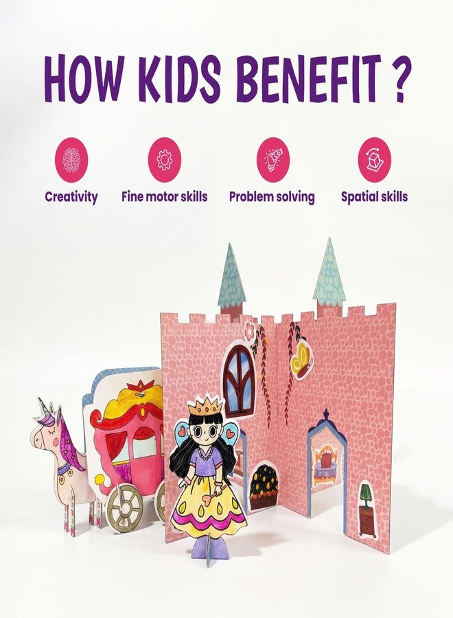 The Curious Bees - Fairytale Craftivity Box for Kids (Age 4+) | DIY Princess, Unicorn & Castle Craft Kit | Build, Decorate & Play Story Set | Creative Activity Toy for Girls & Boys | BIS Approved | Made in India - Image 4