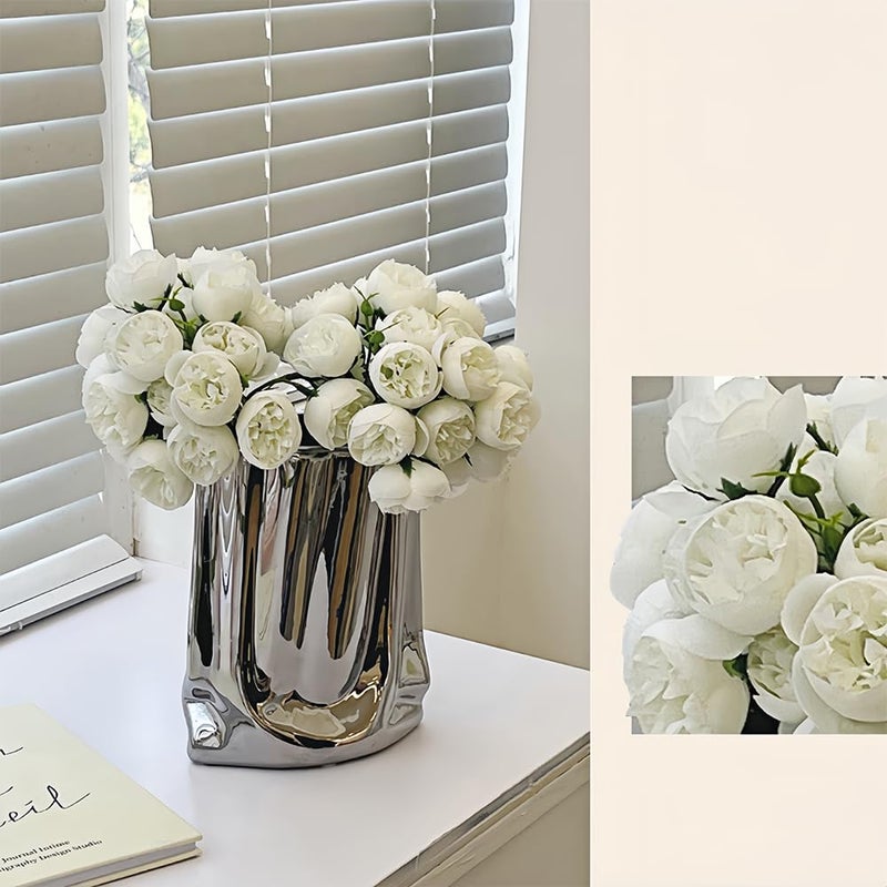 KatoonX Ceramic Flower Vase, Crinkle Paper Bag Shape, Silver Metal, Modern Home Decor (X-Large) - Image 4