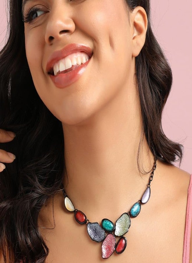 SOHI Women's Dented Stone Necklace For Casual Wear | Multi Colour | Alloy Material | Lobster Clasp Closure | Artificial Stones Necklace | Necklace For Woman & Girls (9921) - Image 2