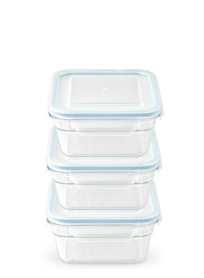 Snaplock Lid Tempered Glasslock Storage Square Container Airtight 3 Container Set Anti Spill Microwave & Oven Safe 1.5cups/355ml