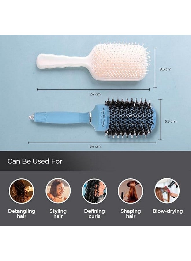 Hearts Hair Brush | Bristles Brush | Hair Brush With Paddle | Sharp Hair Brush For Woman | Suitable For All Hair Types | Tgx525..-Xh45Ble | Ice Blue & Blue - Image 3